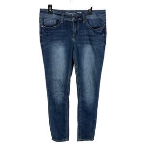 Seven7 Jeans Women's 12 Blue‎ Denim Stretch Beaded Mid-Rise Skinny Leg Zip Fly